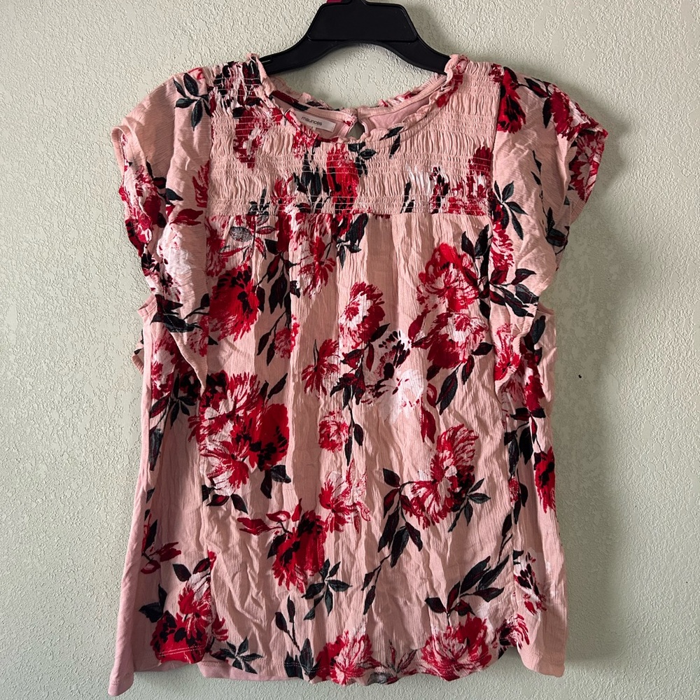 Maurices Pink and Red Floral Blouse